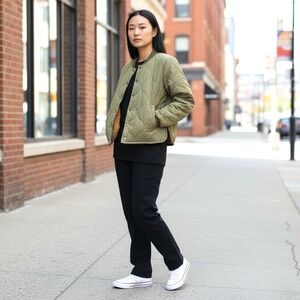 Madewell Quilted Military Puffer Jacket Full Front Snaps Rounded Hem Women's Sm‎